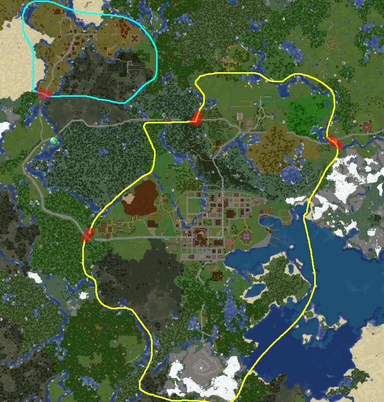 желтым первое королевство, синим деревня