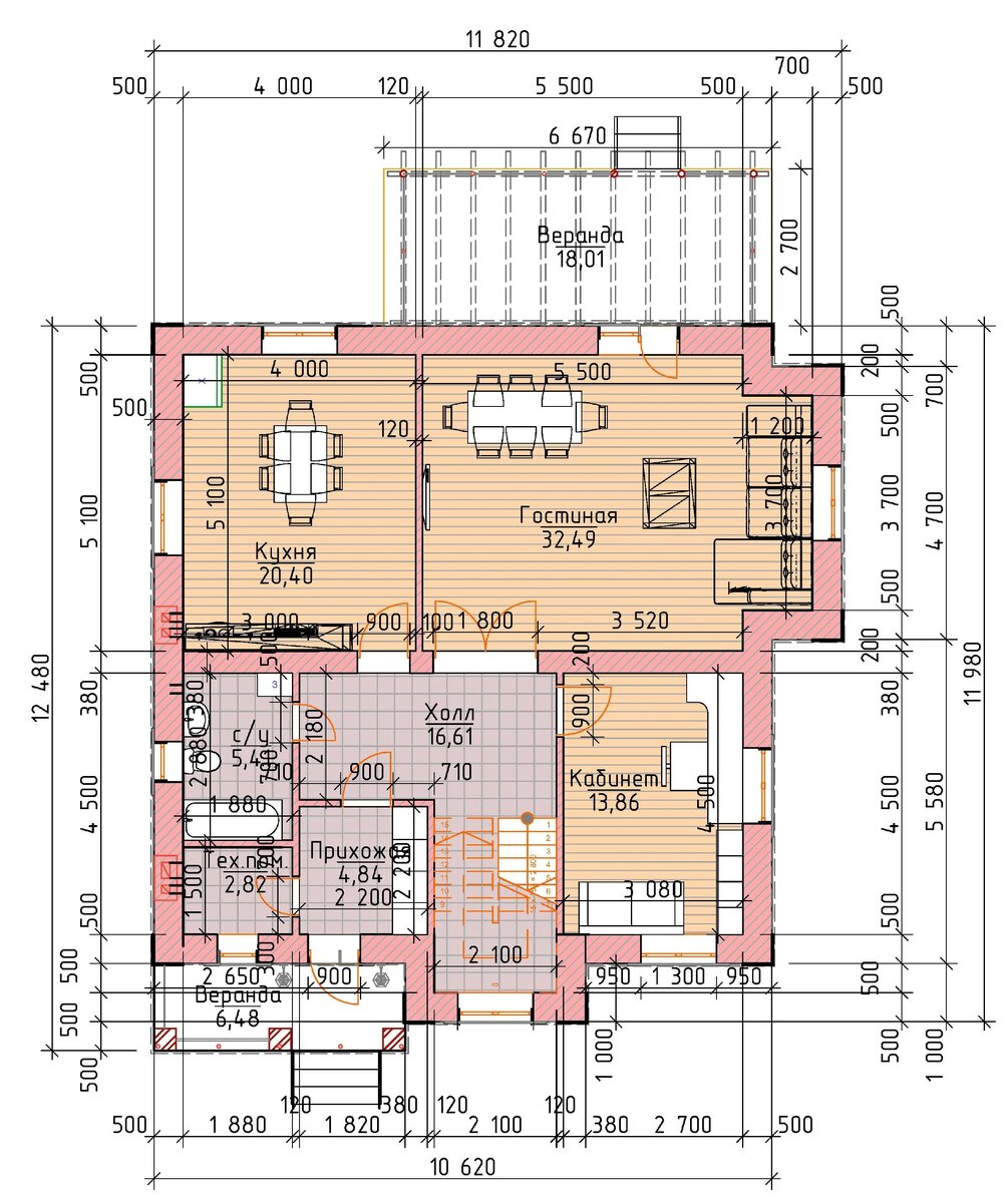 Кирпичный дом 11,82 х 12,48 м. площадью 220 м² ( + планы этажей и фасады с подробными размерами) ??