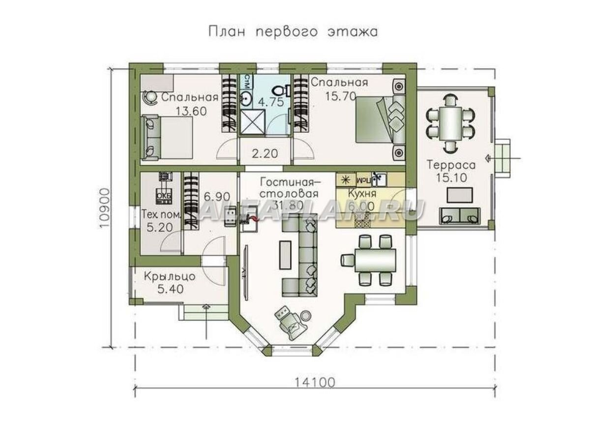 Проекты одноэтажных домов с эркером