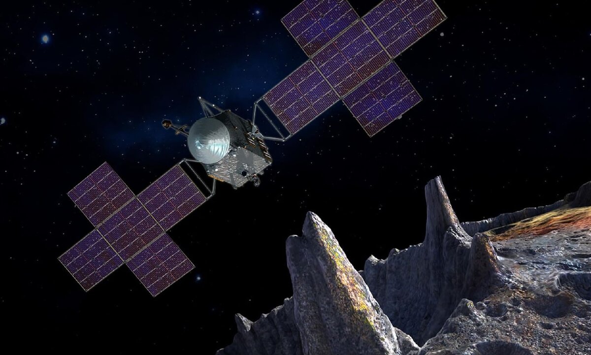  АМС на орбите астероида Психея, изображение NASA