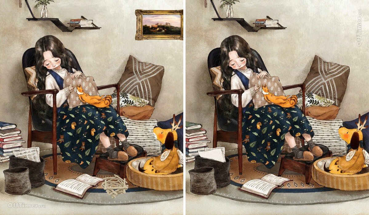 НАЙДИ 5 ОТЛИЧИЙ НА КАРТИНЕ С ДЕВУШКОЙ