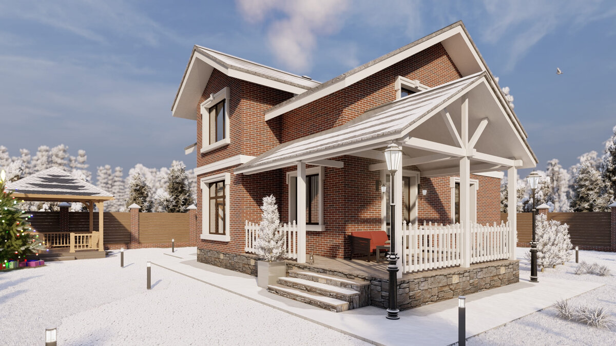 Проект дома с мансардой, терраса дома