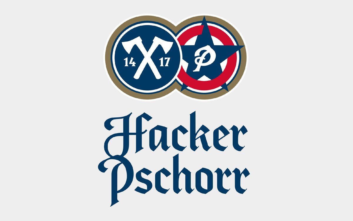 Два топора - эмблема Hacker, буква "P"  в середине звезды - эмблема Pschorr