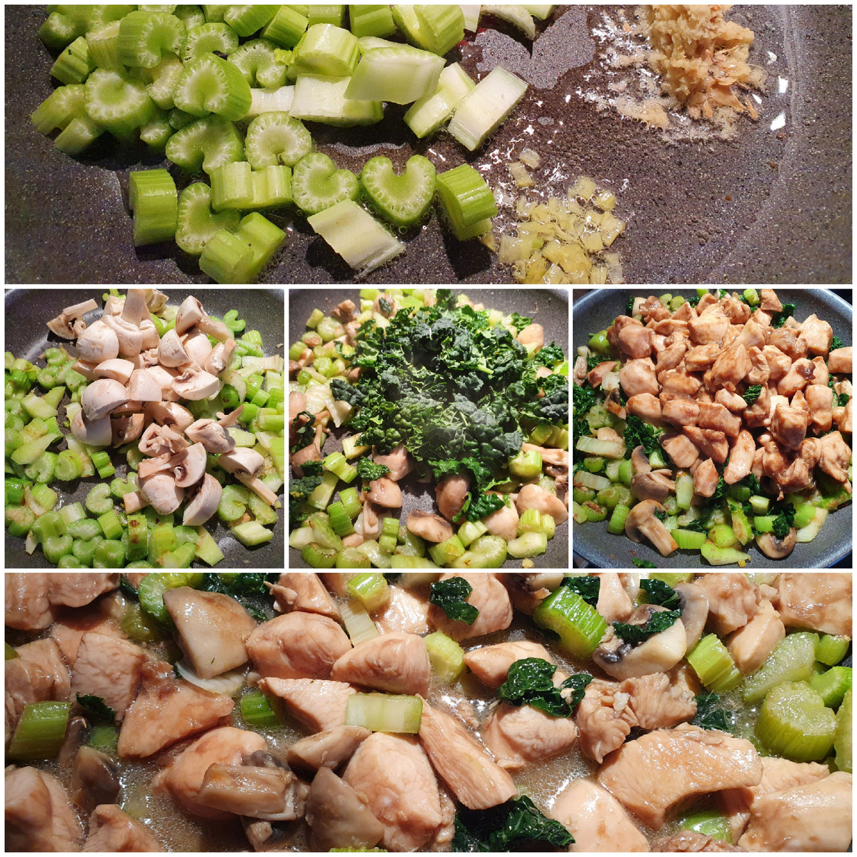 Стир-фрай с курицей, сельдереем и шампиньонами