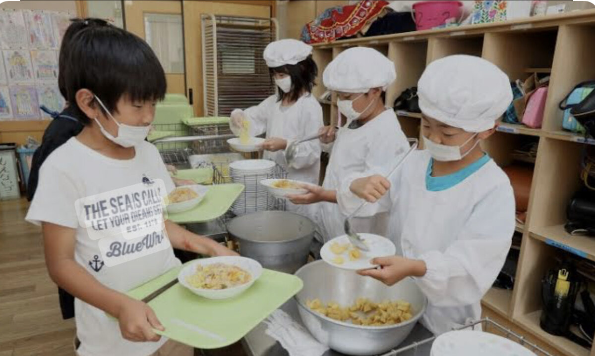 Нашла в свободном доступе как пример обеда в начальной школе Японии.