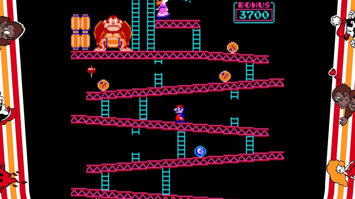 Игровой процесс в Donkey Kong. Того, что игра окажется хитом и займёт место в тройке самых продаваемых аркадных автоматов всех времен, никто не предполагал. Более того, игра положила начало серии игр Donkey Kong — одной из самых популярных игровых серий. По состоянию на конец 2011 года в серии Donkey Kong было продано около 54 миллионов экземпляров игр. В этой игре впервые появились популярные персонажи видеоигр Донки Конг и Марио (пока под именем Jumpman), и, таким образом, игра Donkey Kong стала одновременно и первой игрой серии игр Mario — самой популярной франшизы в мире (по состоянию на 2012 год продано более 460 миллионов экземпляров игр серии).