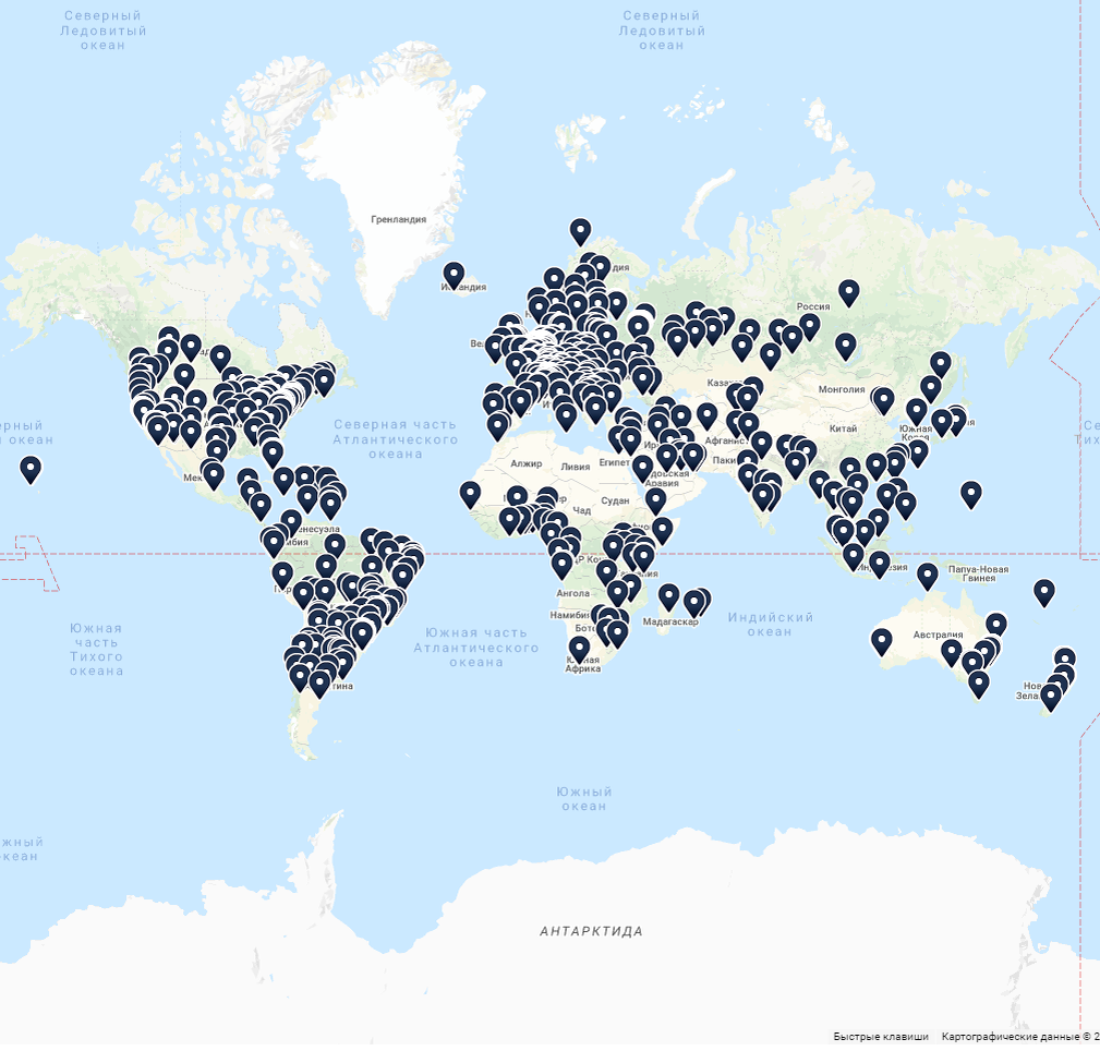 Карта IXP по всему земному шару.