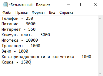 Все пункты расходов