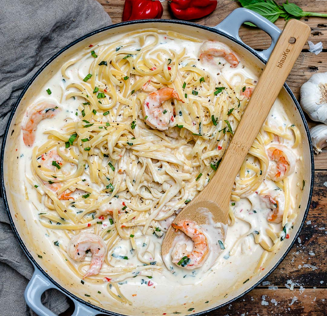 Сливочная паста Альфредо с креветками