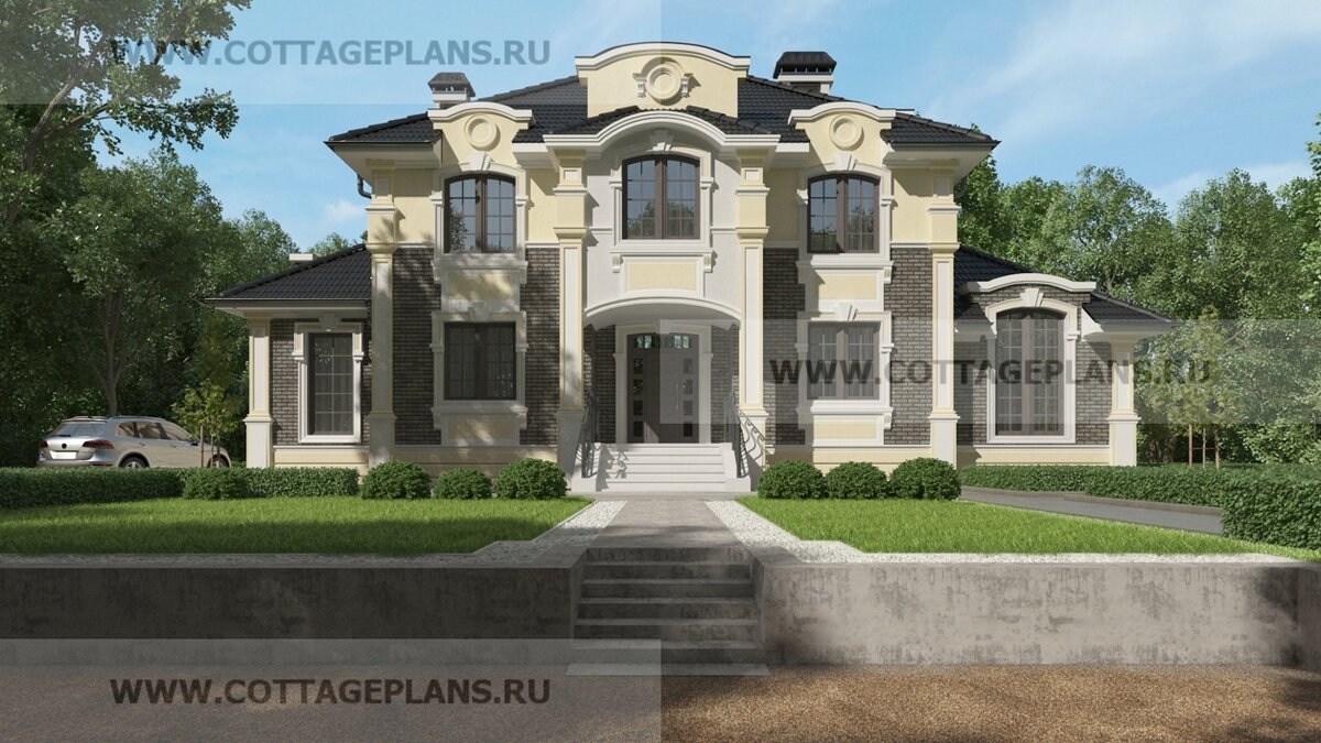 Главный фасад дома. Источник фото: https://www.cottageplans.ru