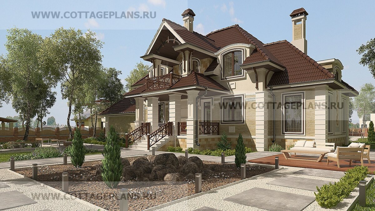 2-й и 3-й фасады дома. Источник фото: https://www.cottageplans.ru