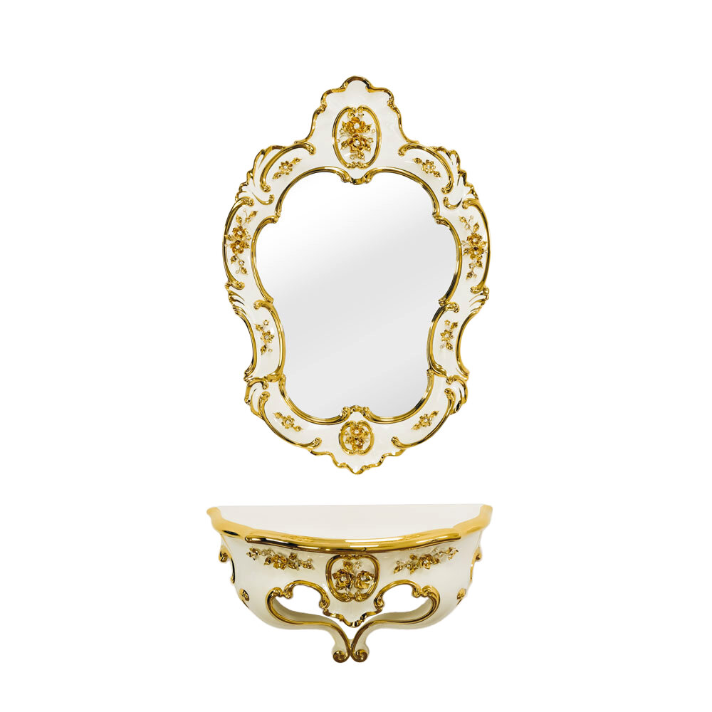 Зеркало с консолью «EMOZIONI» декорированное позолоченными розами с инкрустацией кристаллами SWAROVSKI