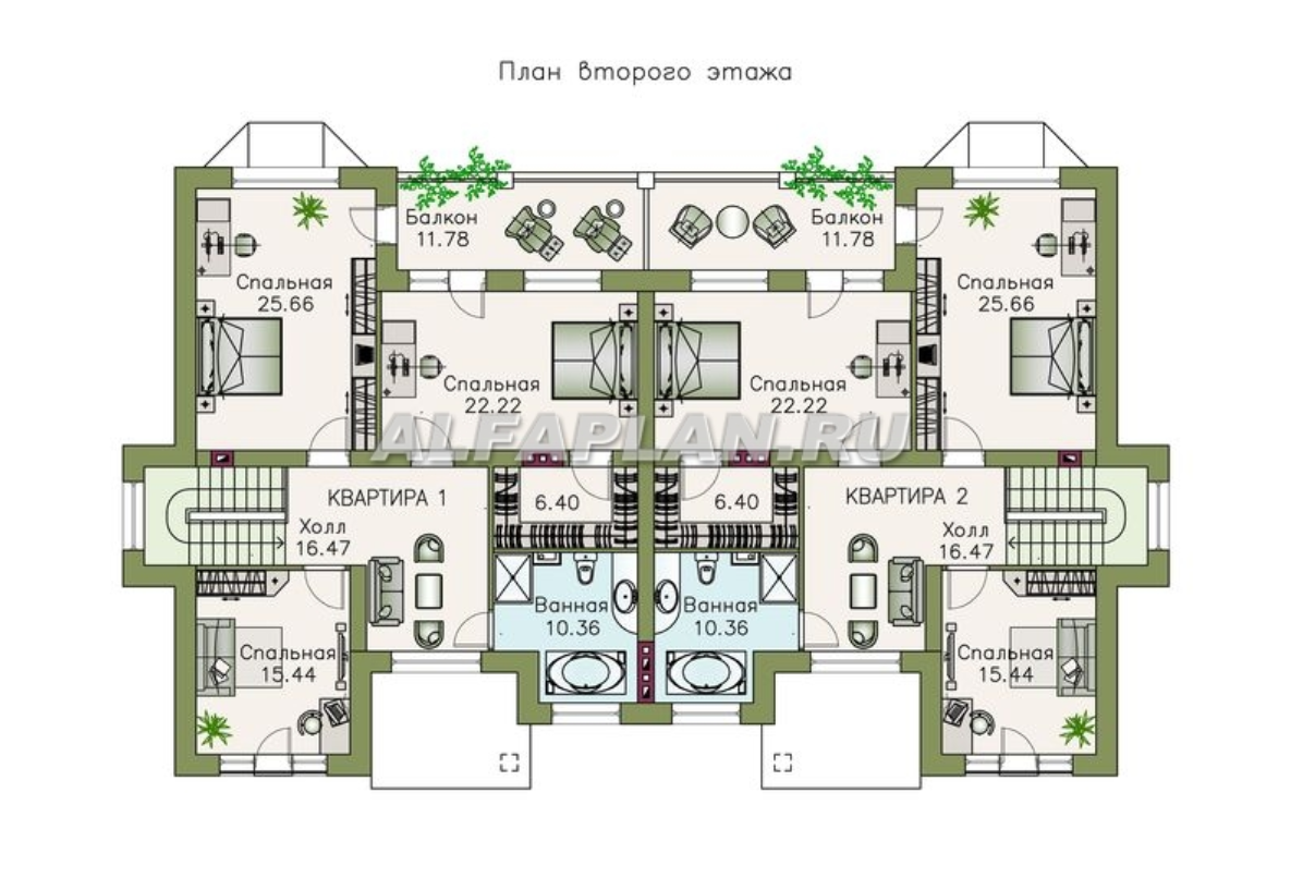 План дома дуплекс на две семьи