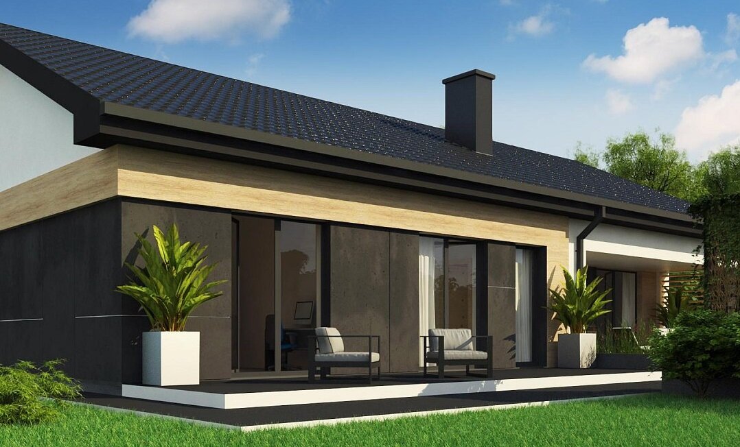 Простой одноэтажный дом с современной отделкой