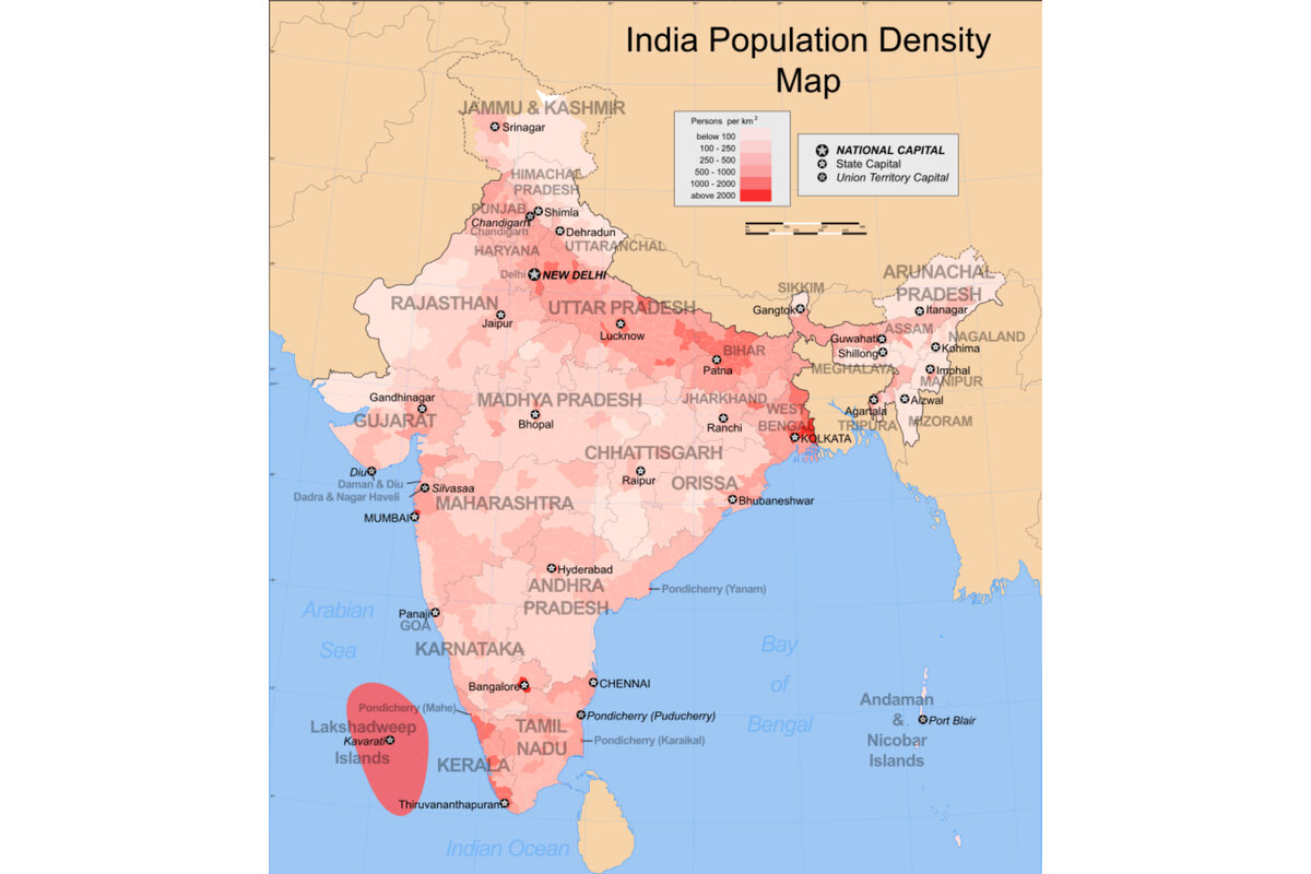 Карта плотности населения Индии. Плотность населения Индии чел/км2. Географическое положение Индии. Плотность населения Индии.