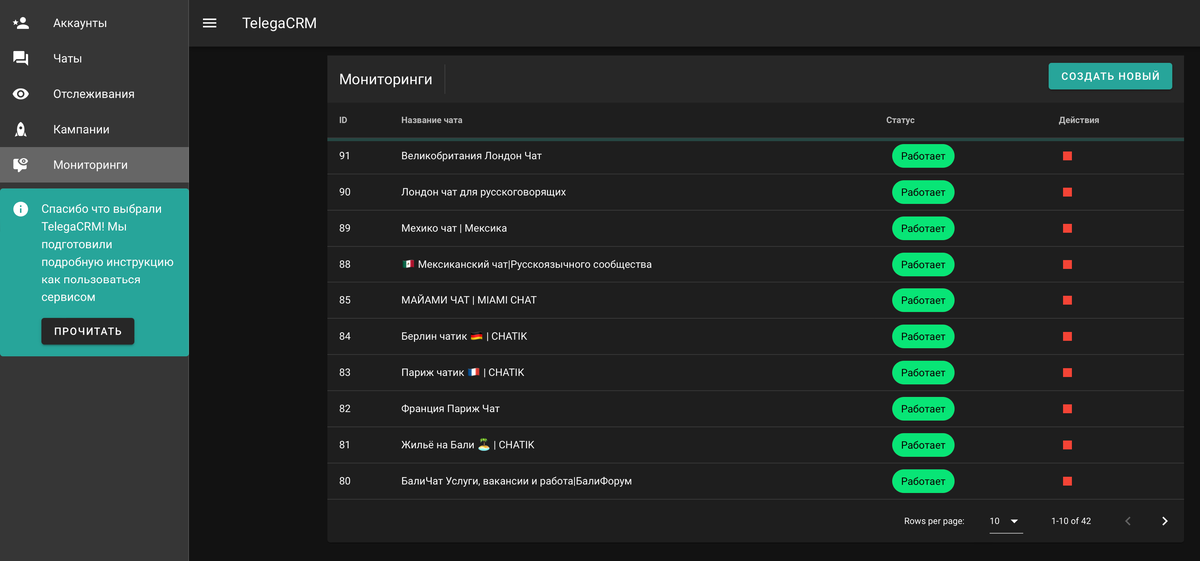 Мониторинг чатов в реальном времени с целью поиска потенциальных клиентов