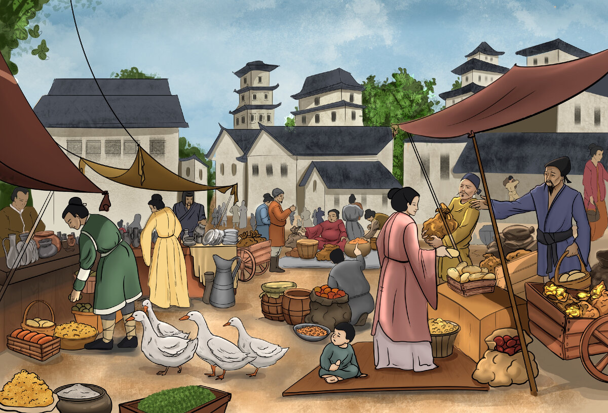 Бурное развитие торговых отношений в Древнем Китае поддерживалось собственными научными достижениями и контактами с зарубежными купцами благодаря Великому щёлковому пути