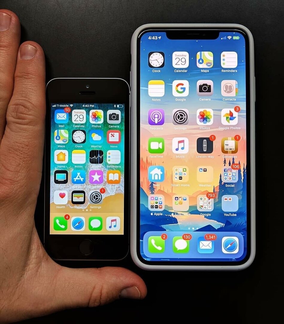  Большая разница: iPhone SE и iPhone XS Max  Мы провели опрос и выяснили какой iPhone самый идеальный по размерам.  Оказывается для 33% людей не нравится большие смартфоны.
