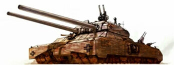 Проект танка для фашистской армии P1000 Ratte («Крыса»). Вес — 1000 тонн. Размеры: 35 х 14 м, высота: 11 м. Экипаж — целый взвод из двадцати человек. В движение должен был приводиться двумя 24-цилиндровыми двигателями от подводной лодки по 8400 лошадиных сил каждый. Скорость на ровной местности — до 40 км/час.