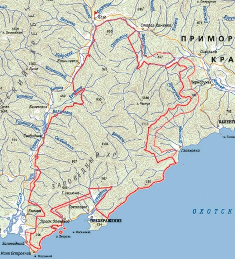 Карта лазовского района приморского края подробная