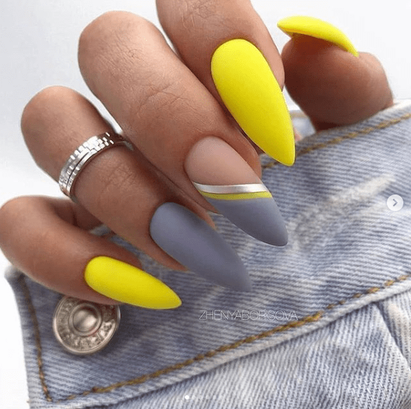 Дизайн ногтей желтый с черным (55 фото)