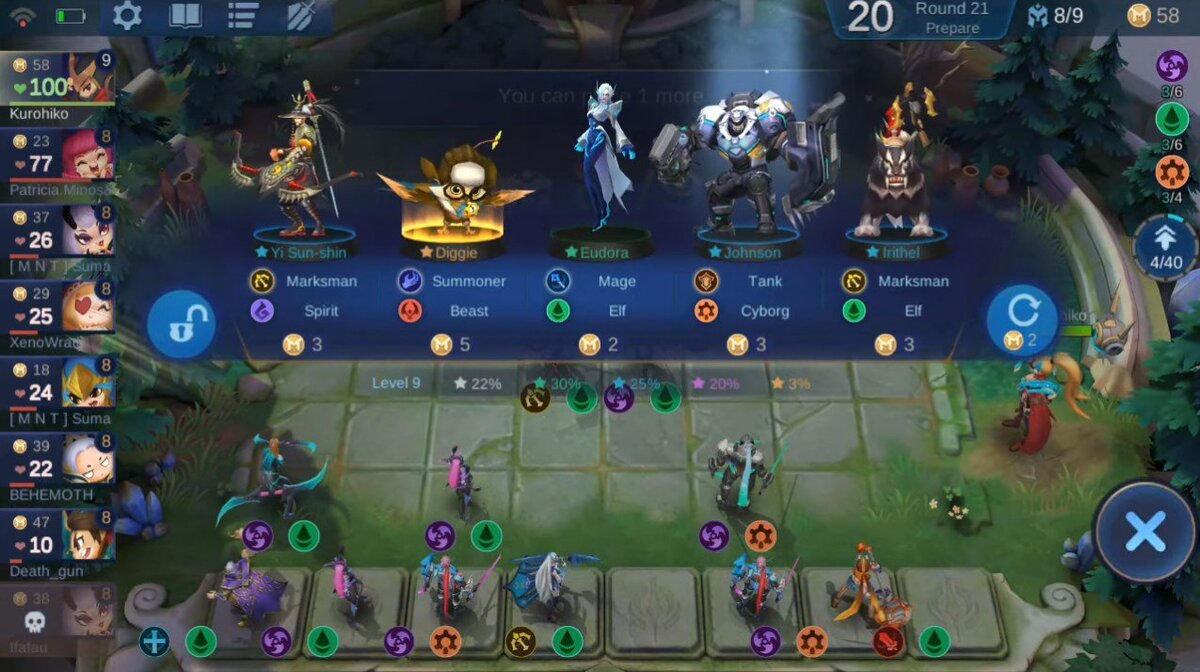 Поле боя, сверху экран выбора фигур, он убирается.