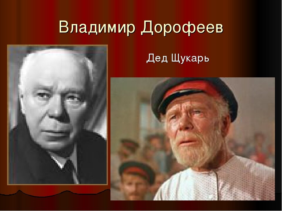 В каких произведениях актер. Дорофеев актер дед Щукарь. Дед Щукарь поднятая Целина. Дед Щукарь актер поднятая Целина.