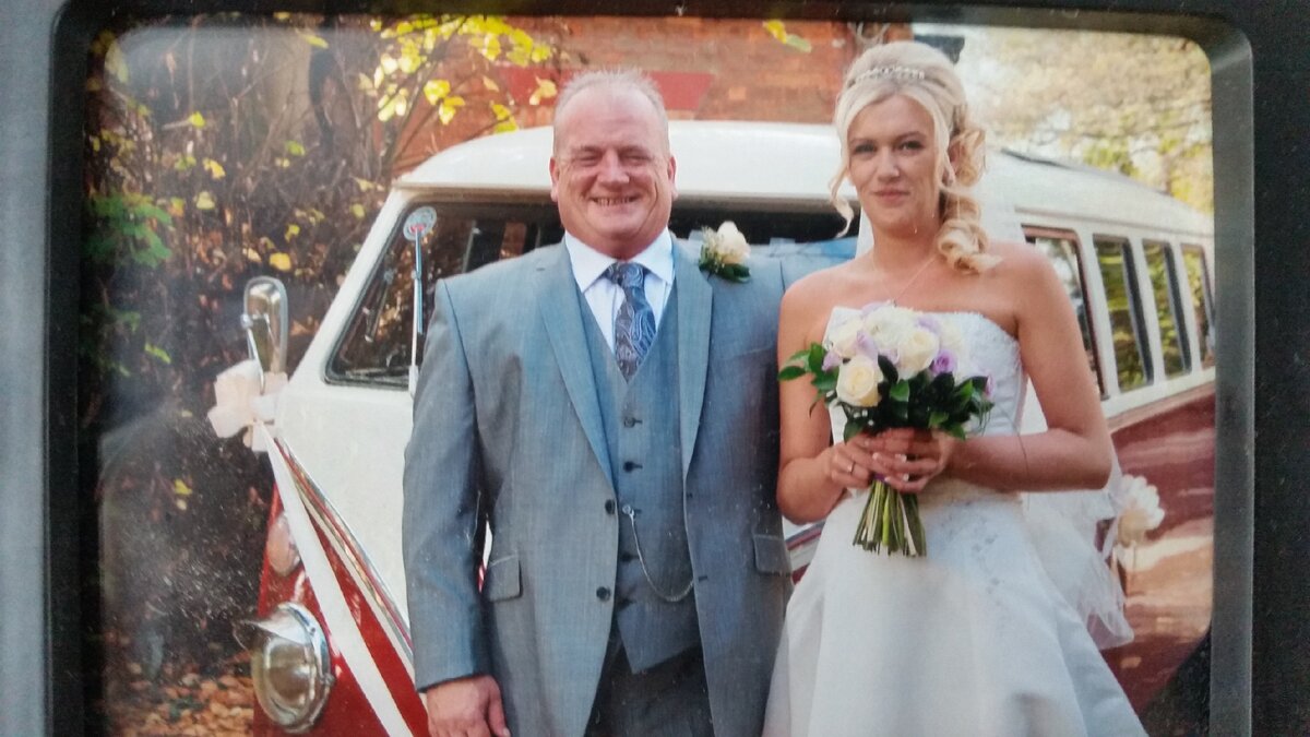 Barrie and daughter Claire at her wedding you see - I can look nice - lol x  Barrie