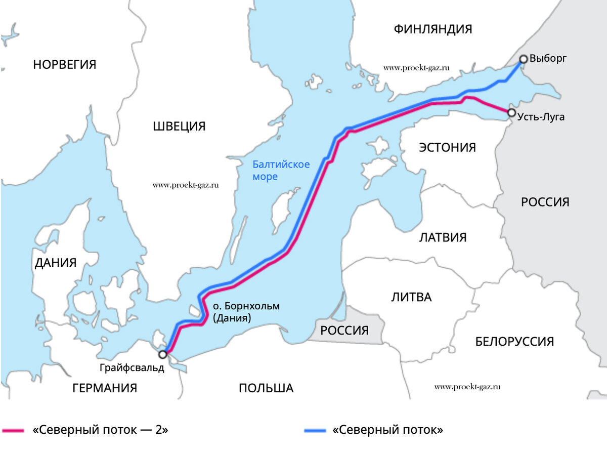 Карта северного потока и северного потока 2