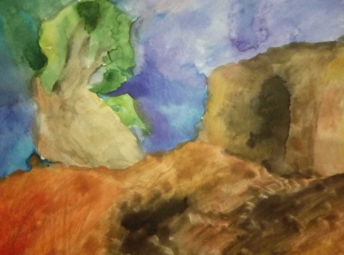 Это пещера в пустыне и дерево.