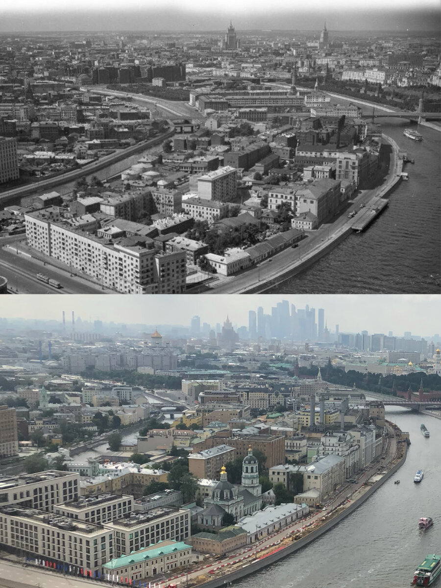 Вид на Москву с высоты птичьего полета в 1960 году и 2021 году! #209 |  Now&Then Russia | Дзен