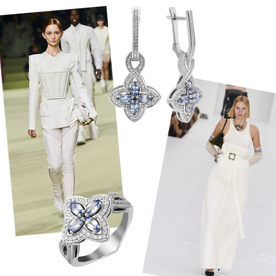 Комплект из белого золота с сапфирами и бриллиантами AMIRALD 