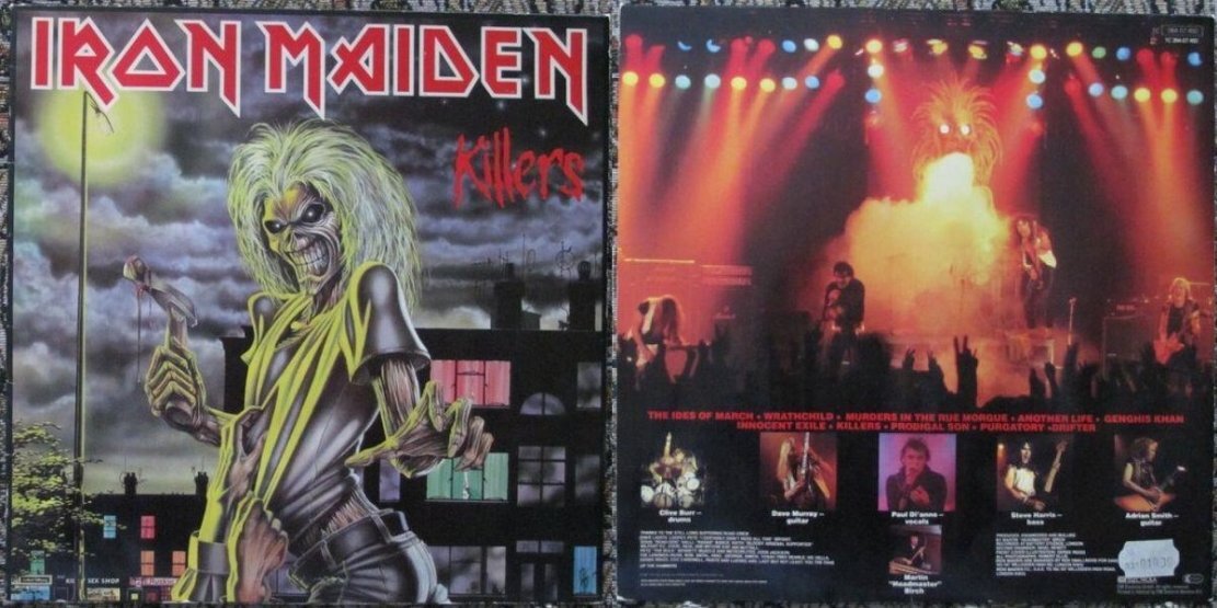 Iron Maiden «Killers», 1981 г., передняя и задняя стороны конверта 