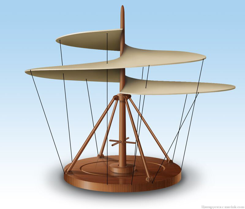 Такой вертолет был предложен Леонардо да Винчи