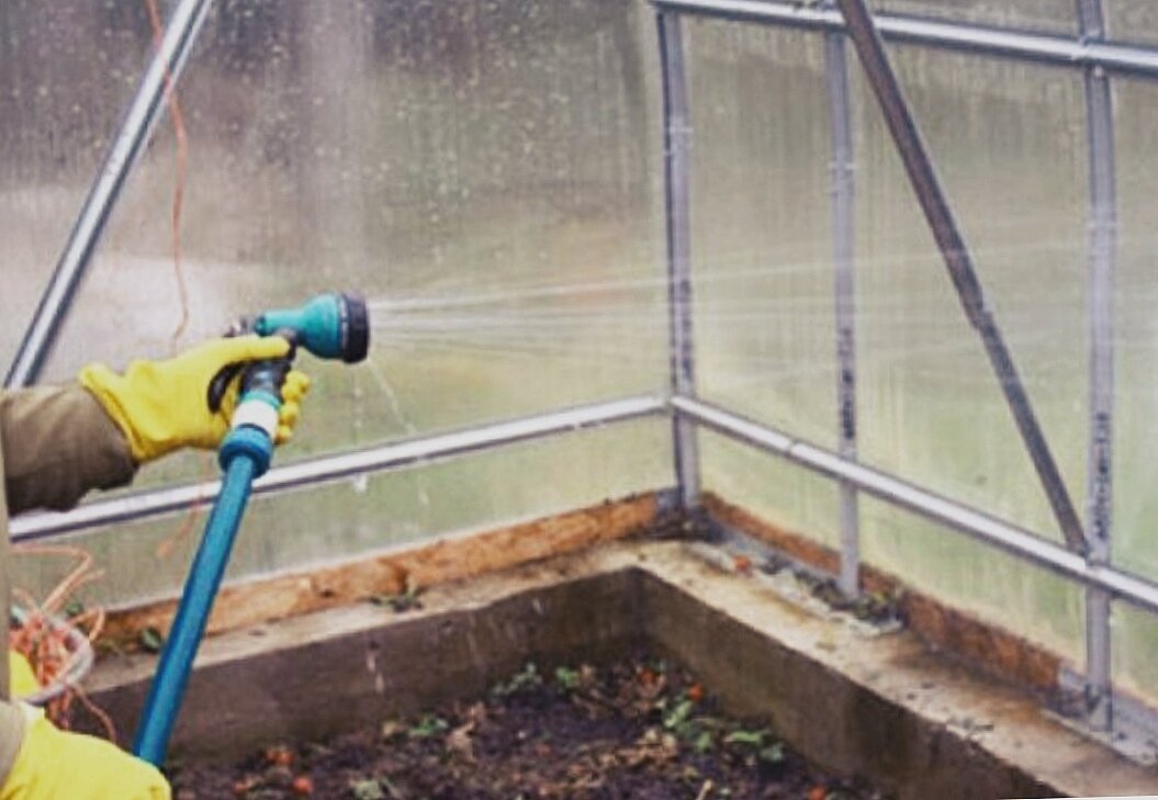 Обработать теплицу. Уборка теплицы. Дезинфекция теплицы из поликарбоната осенью. Подготовка теплицы весной. Дезинфекция теплицы.