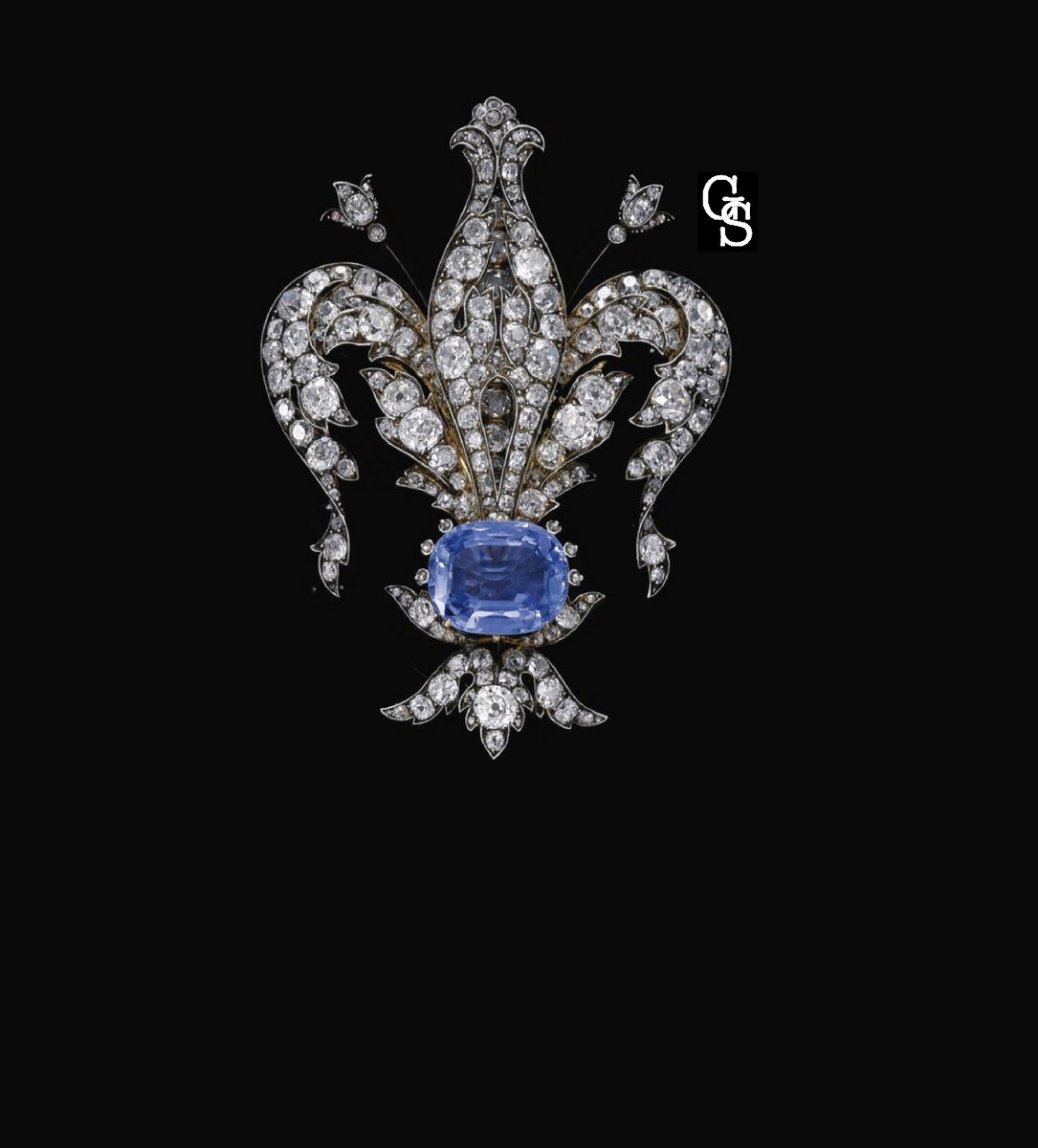 Брошь "Лилия" Марии-Луизы Австрийской с сапфиром и бриллиантами.