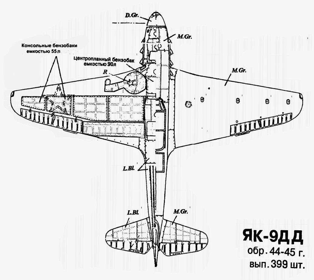 Расположение топливных баков. Самолет як 9дд чертежи. Топливные баки як 9. Як 9 схема.