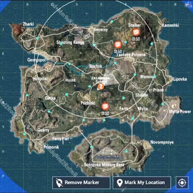 «Красные отметки с припасами, а с берёзовыми - места спавна вертолёта.»
