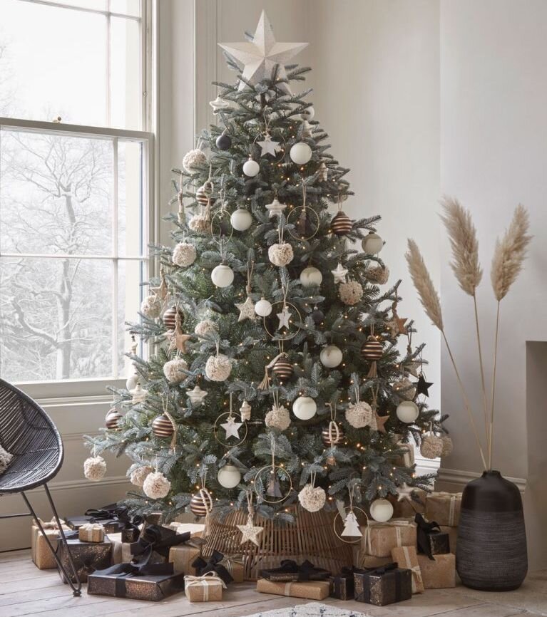 Помпоны из белых ниток вполне могут заменить новогодние ёлочные шары