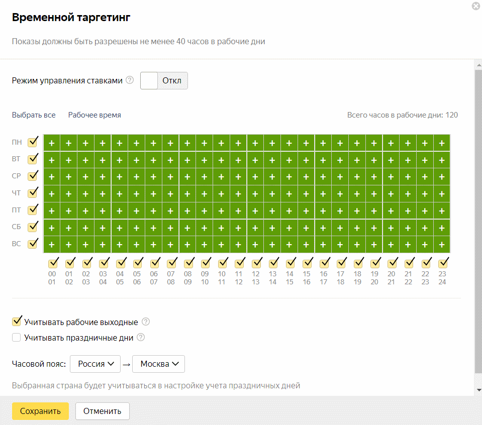 Корректируем ставки по времени показа рекламы