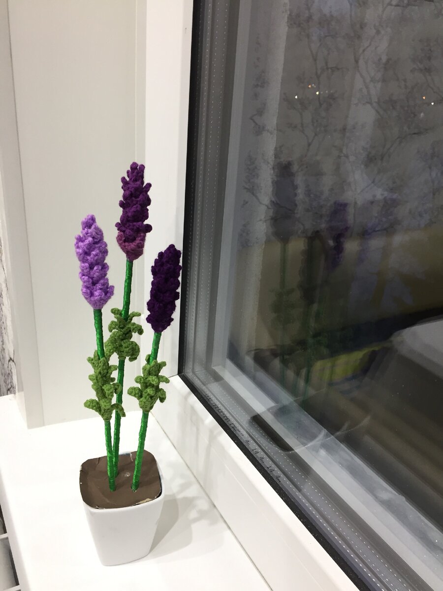 Вязаные лаванды в горшочке.