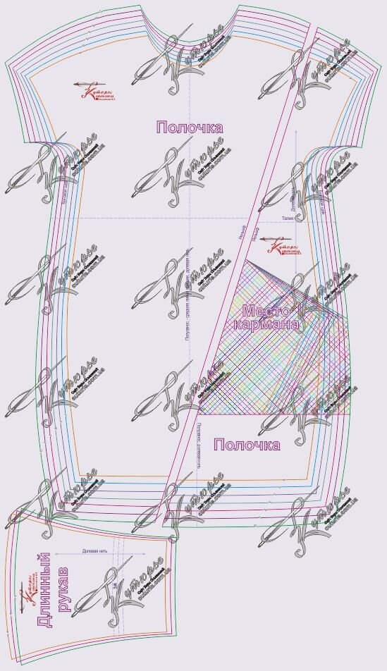 Выкройка длинного рукава и полочки платья