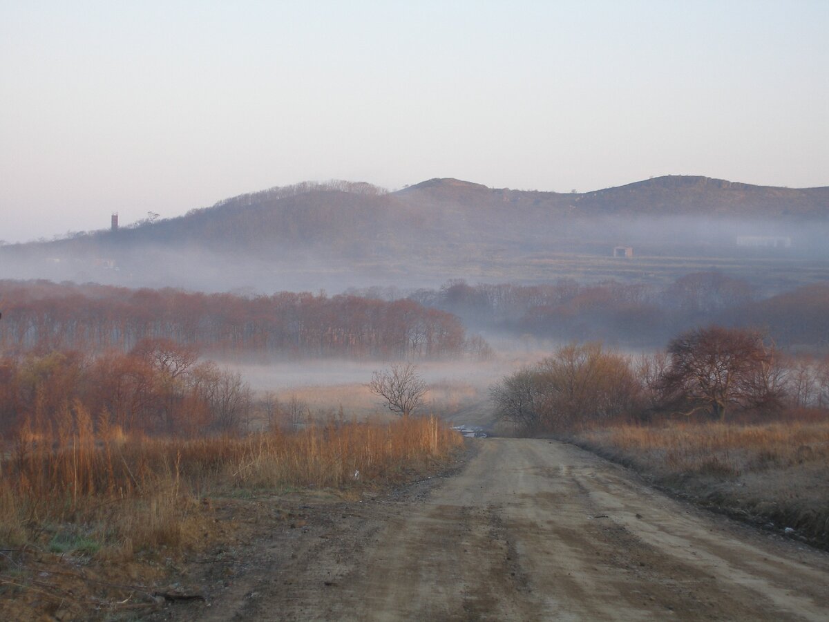 Туманная дорога мимо кладбища. Фото автора