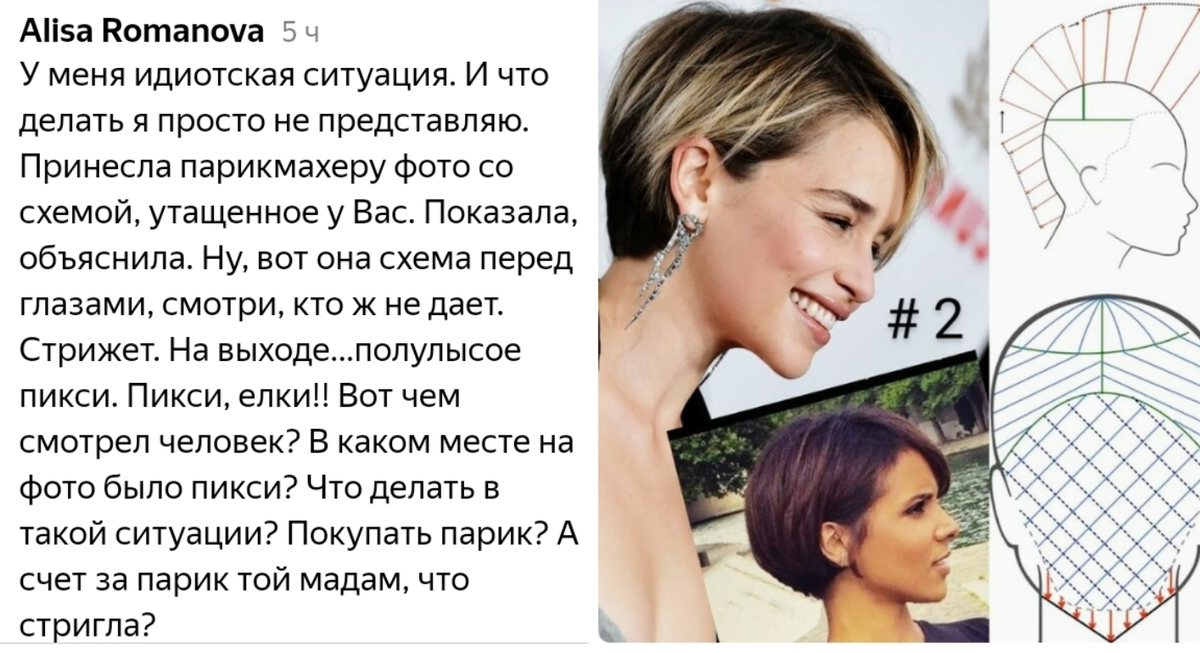 Скриншот комментария Алисы и фото желаемой стрижки
