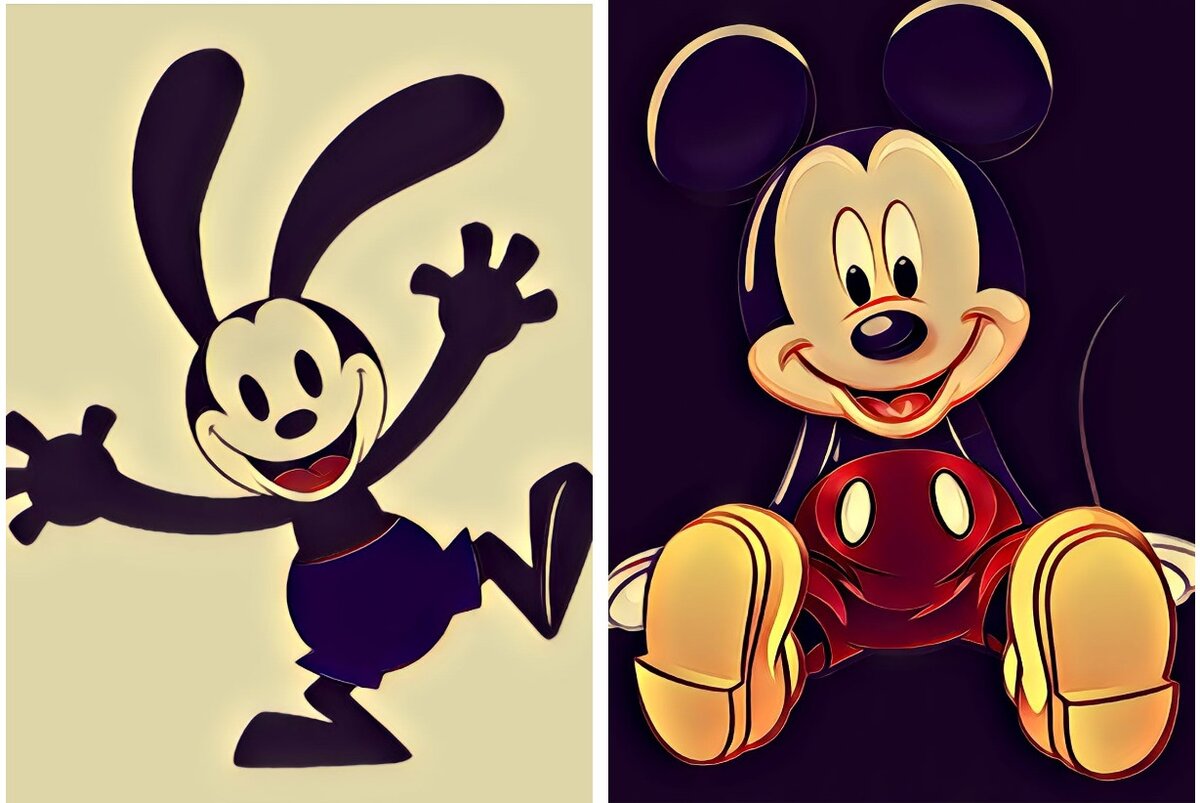 Кролик Освальд и Микки Маус.