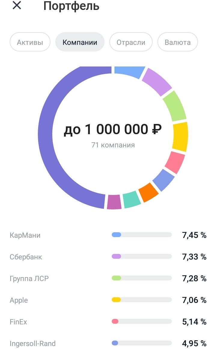 Структура  портфеля.  Кармани-это российские облигации с хорошей доходностью. 