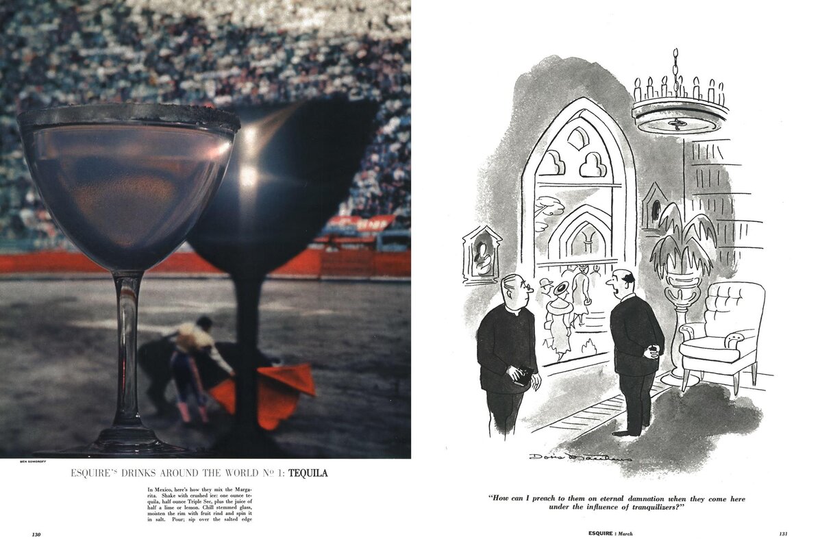 Разворот журнала Esquire за 1958 год, провозглашающий текилу главным алкогольным напитком мира (https://classic.esquire.com/article/1958/3/1/esquires-drinks-around-the-world-no-1-tequila)