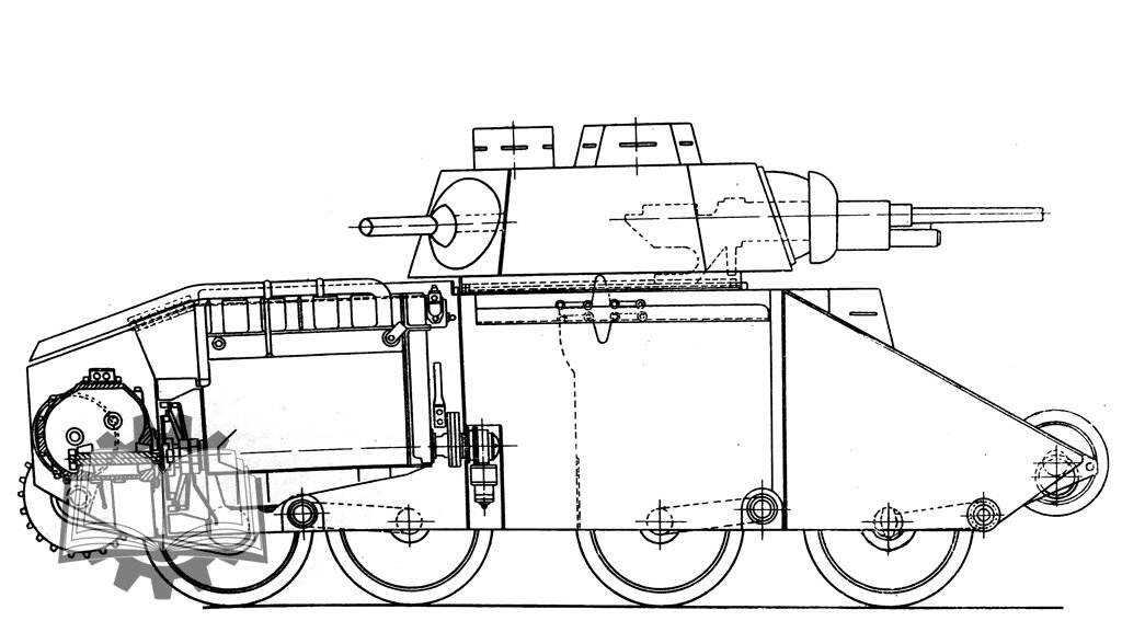 Проект модернизации танка Кристи силами Департамента Вооружений. На этом танке также предполагался мотор American LaFrance.