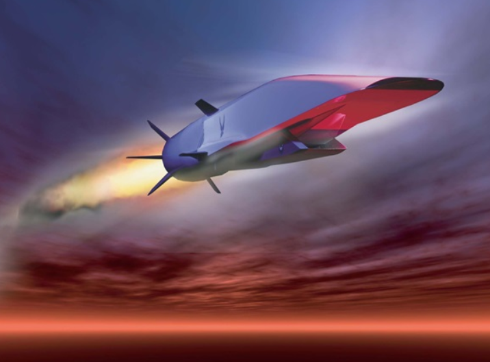 X-51A Waverider, изображенный здесь в концепции художника, представляет собой гиперзвуковой испытательный автомобиль без экипажа ВВС США. рисунок ВВС США.