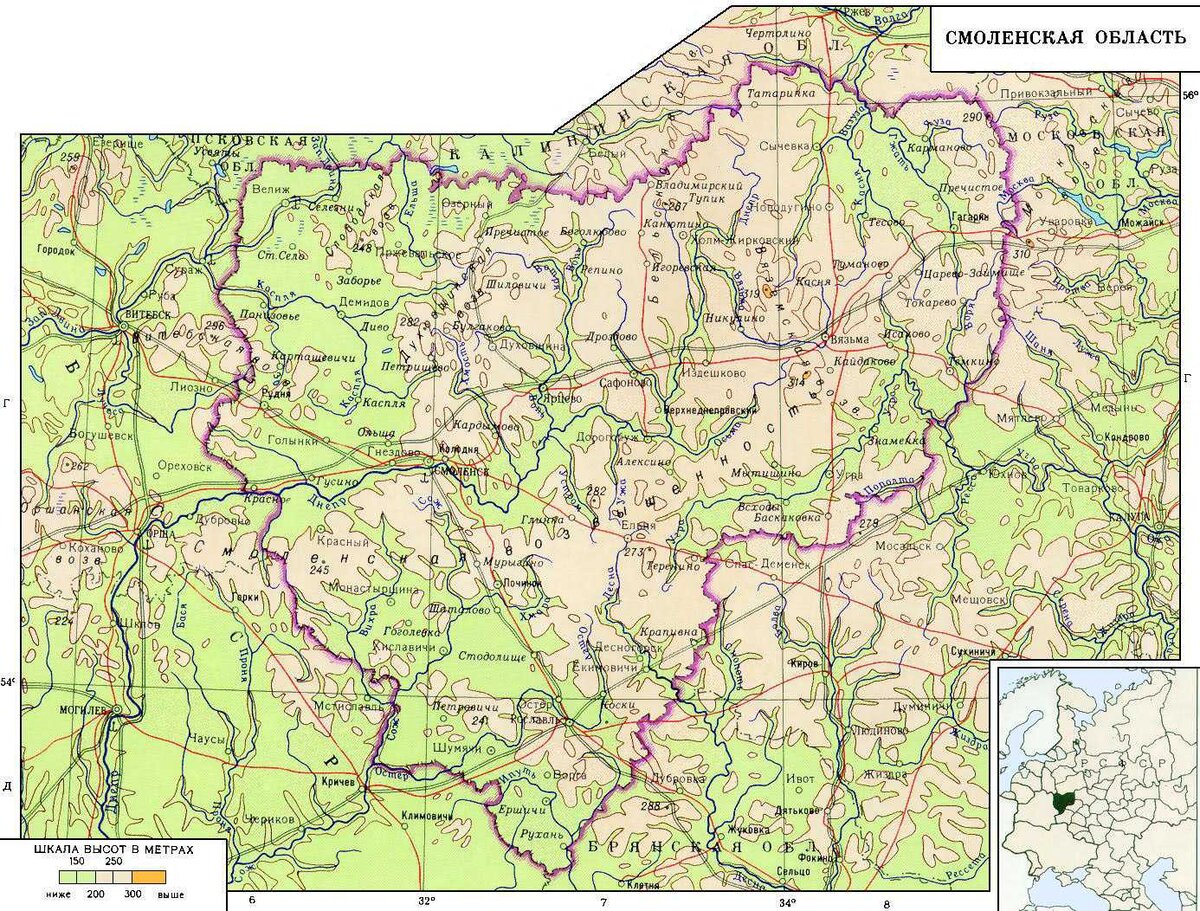Карта смоленской области с районами и деревнями подробная